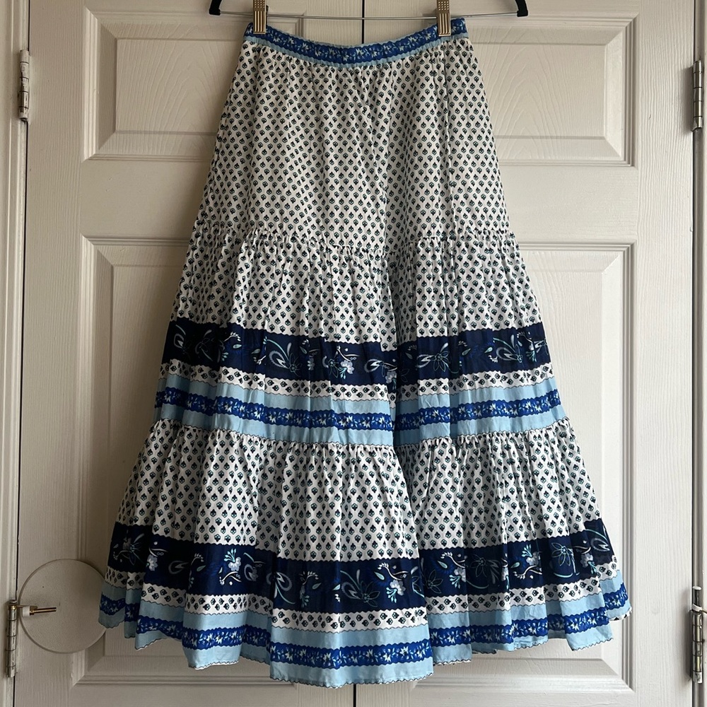 J. Crew Blue Printed Midi Skirt